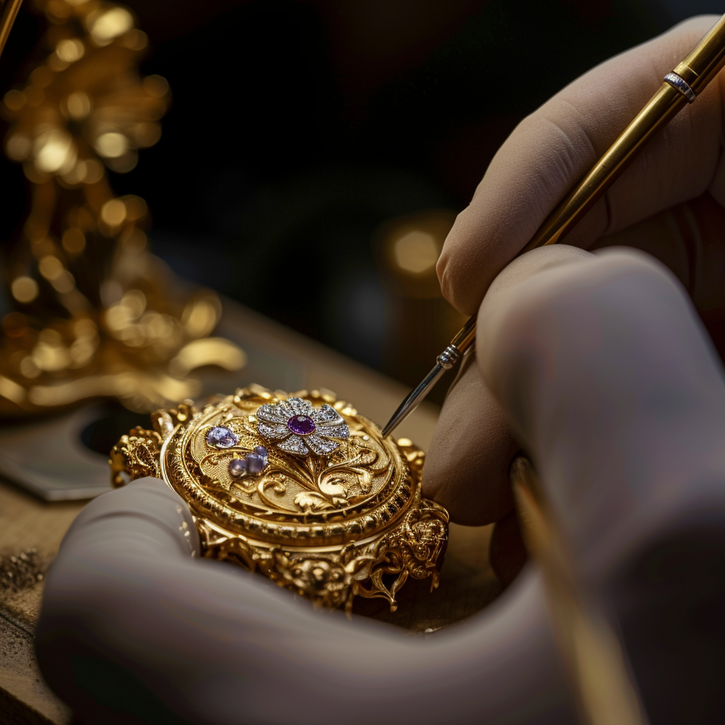 PlenaLux Standards showcasing a Craftsperson finishing a High-Jewelry Bangle